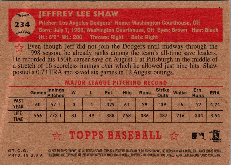 2001 Topps Heritage Jeff Shaw