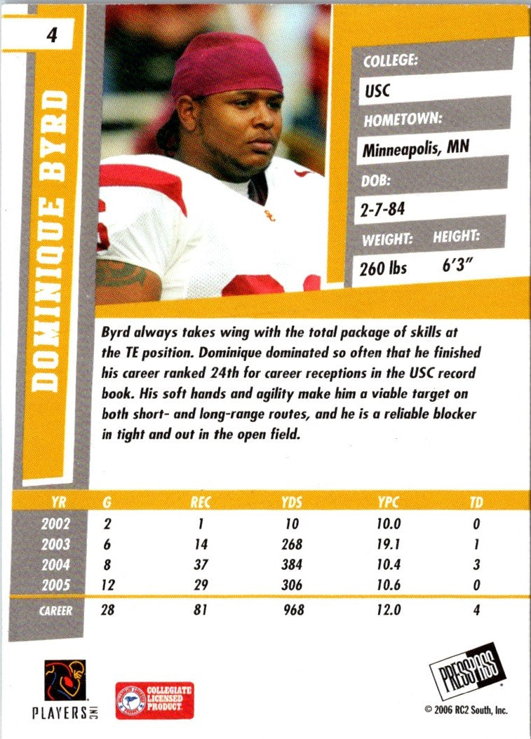 2006 Press Pass SE Dominique Byrd