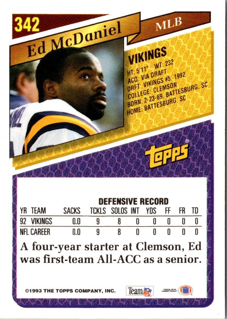 1993 Topps Gold Ed McDaniel