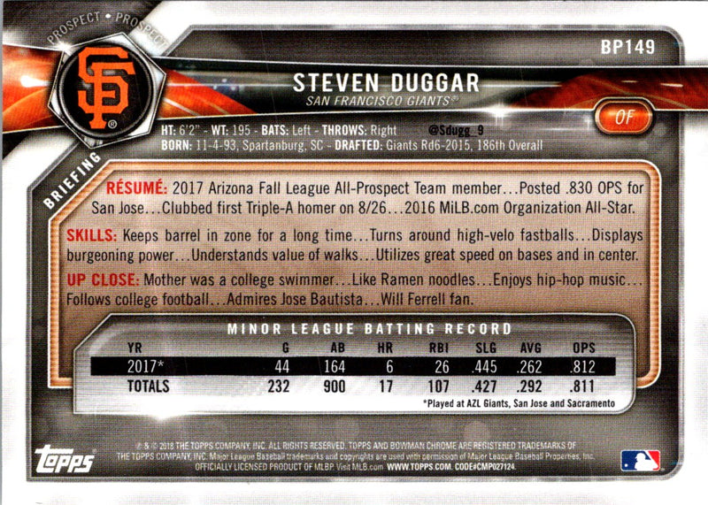 2018 Bowman Prospects Steven Duggar