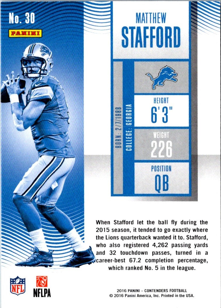 2016 Panini Contenders Matthew Stafford