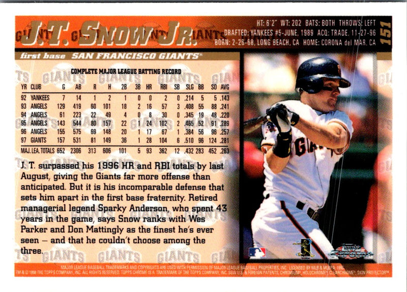 1998 Topps Chrome J.T. Snow