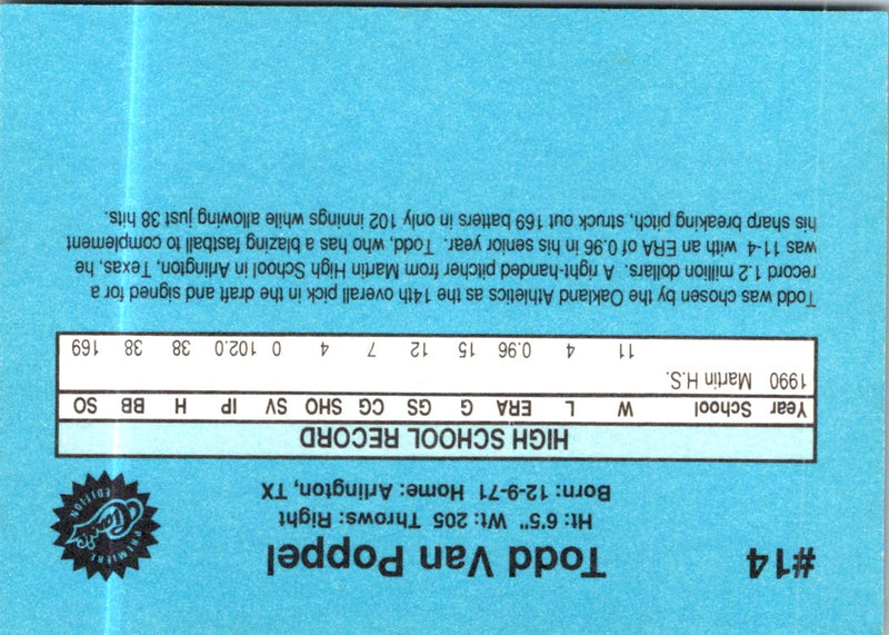 1990 Classic Draft Picks Todd Van Poppel