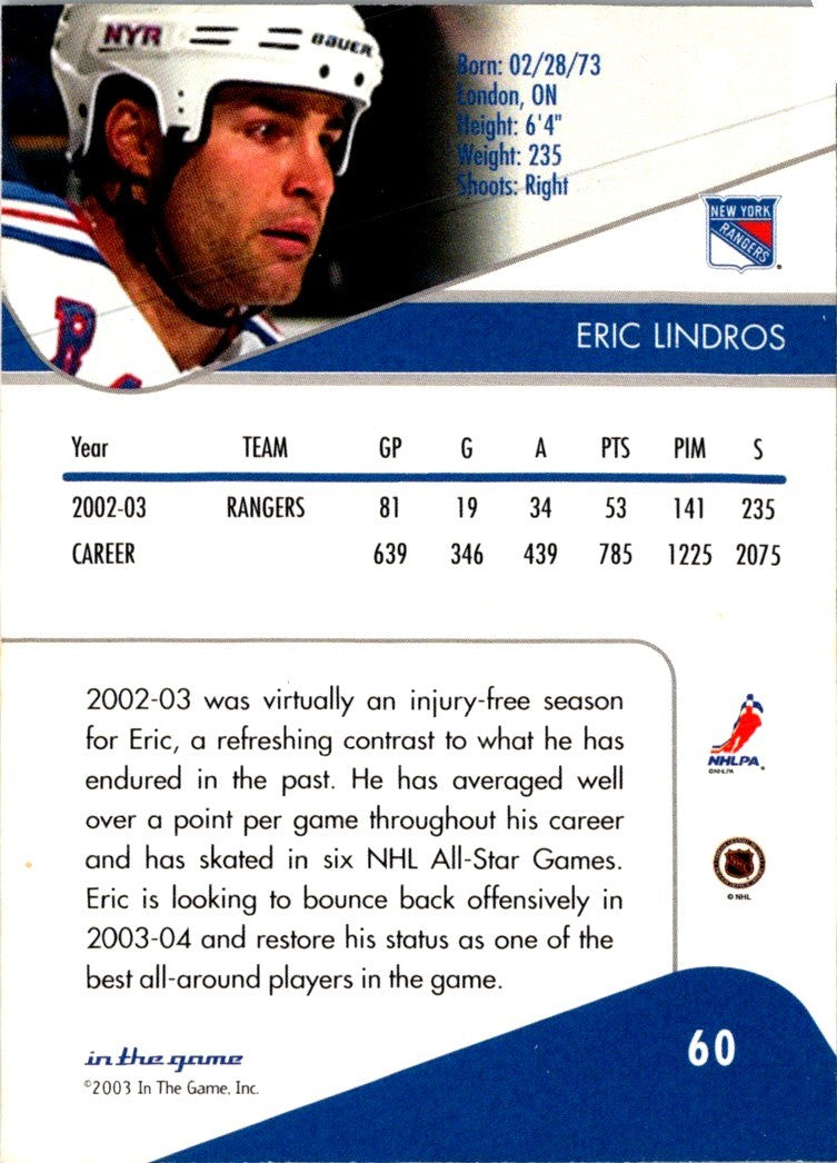 2003 In The Game Toronto Star Eric Lindros