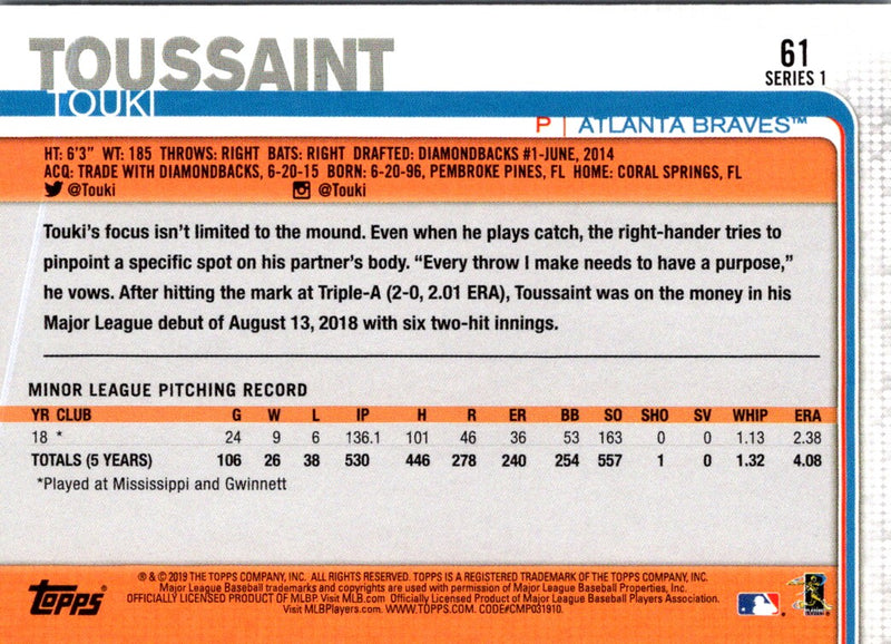 2019 Topps Touki Toussaint