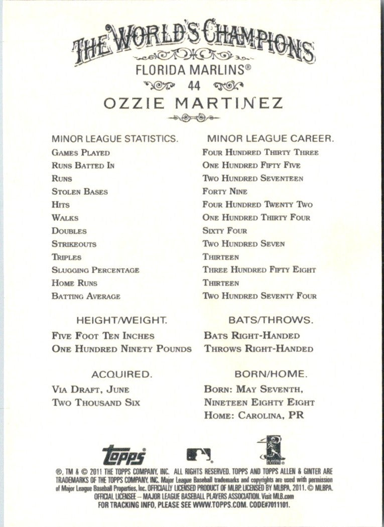 2011 Topps Allen & Ginter Ozzie Martinez