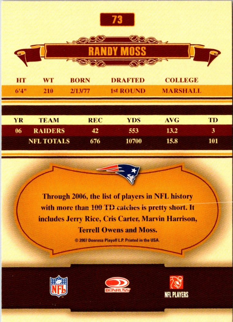 2007 Donruss Classics Randy Moss