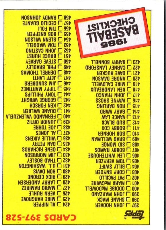 1985 Topps Checklist 397-528 #527