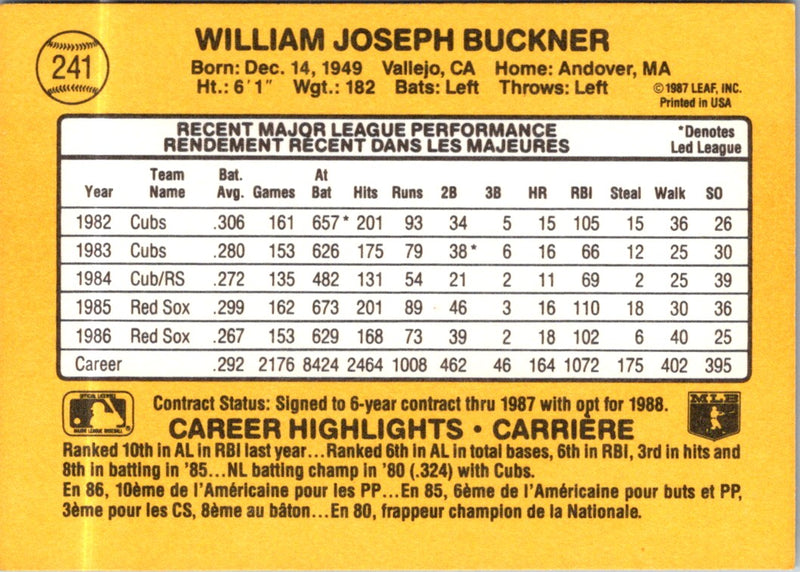 1987 Leaf Bill Buckner