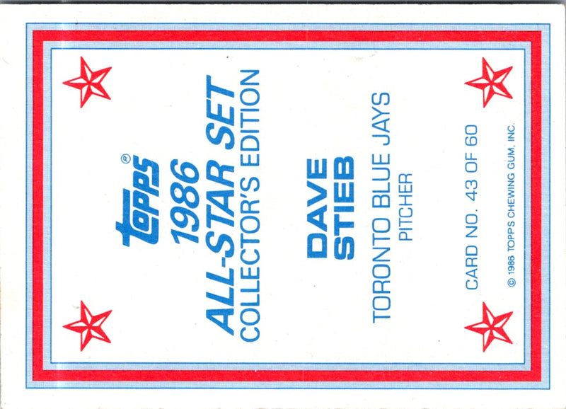 1986 Topps Glossy Send-Ins Dave Stieb