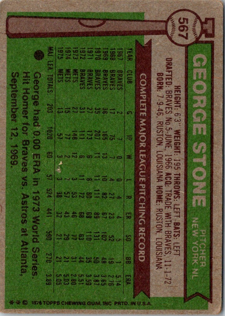 1976 Topps George Stone