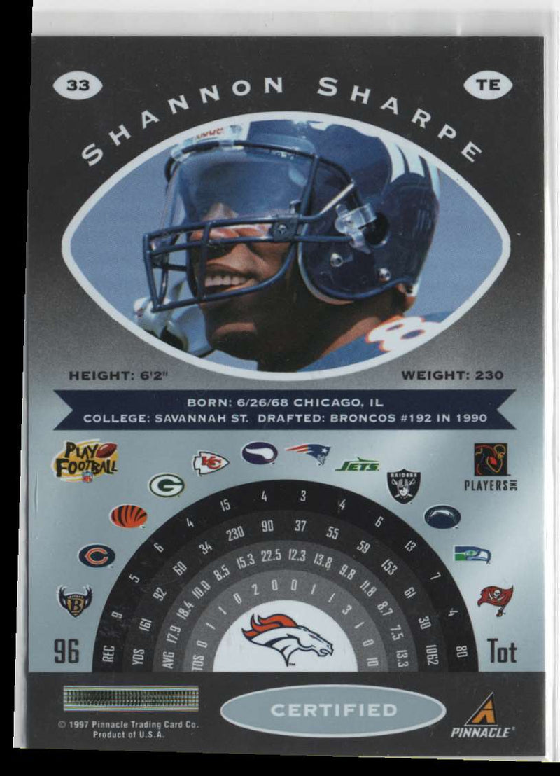 1997 Pinnacle Certified Shannon Sharpe