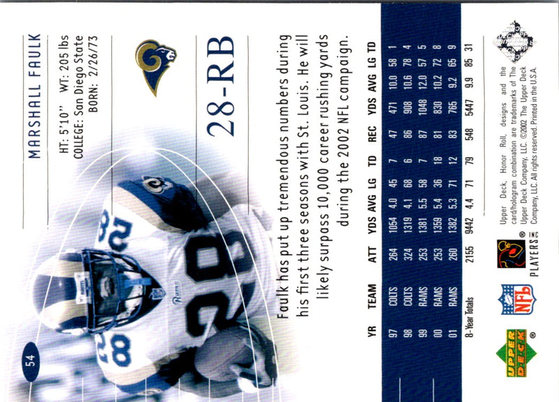 2002 Upper Deck Honor Roll Marshall Faulk