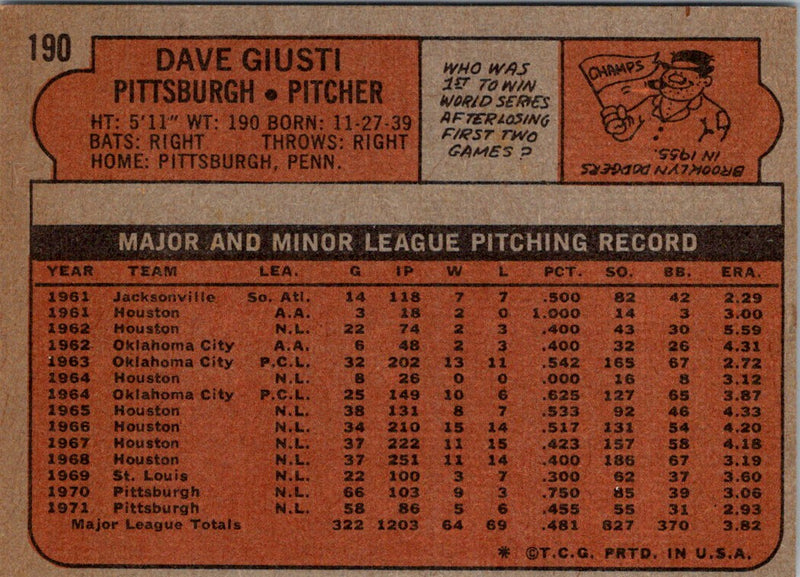 1972 Topps Dave Giusti