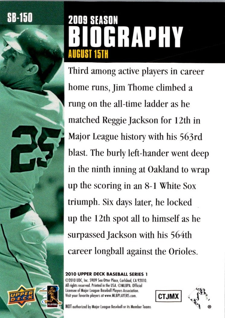 2010 Upper Deck Season Biography Jim Thome