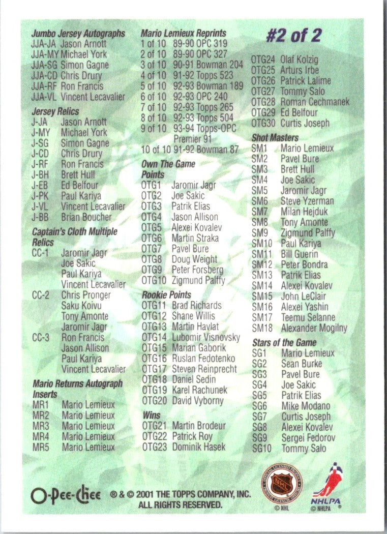 2001 Topps Checklists Checklist Checklist