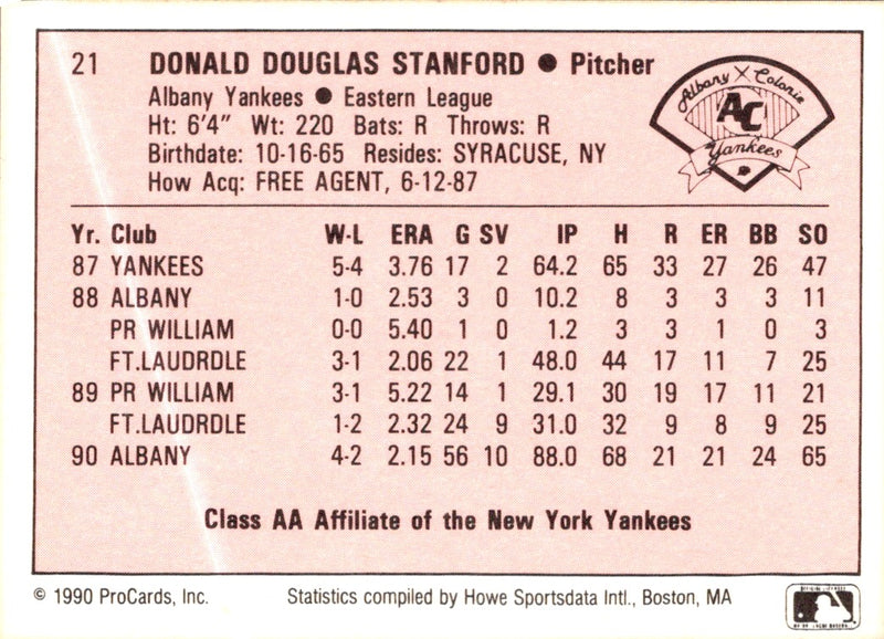 1990 ProCards A and AA Don Stanford
