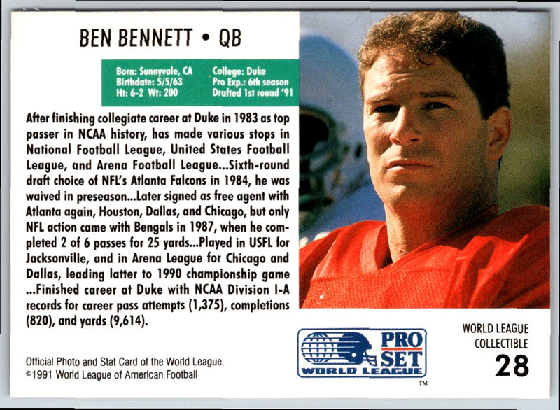 1991 Pro Set WLAF World Bowl Combo Sacramento Surge