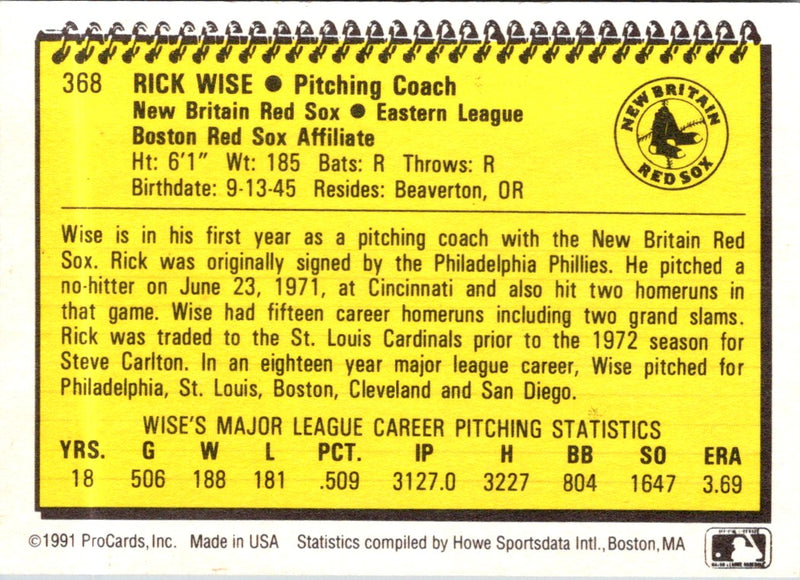 1991 ProCards Rick Wise