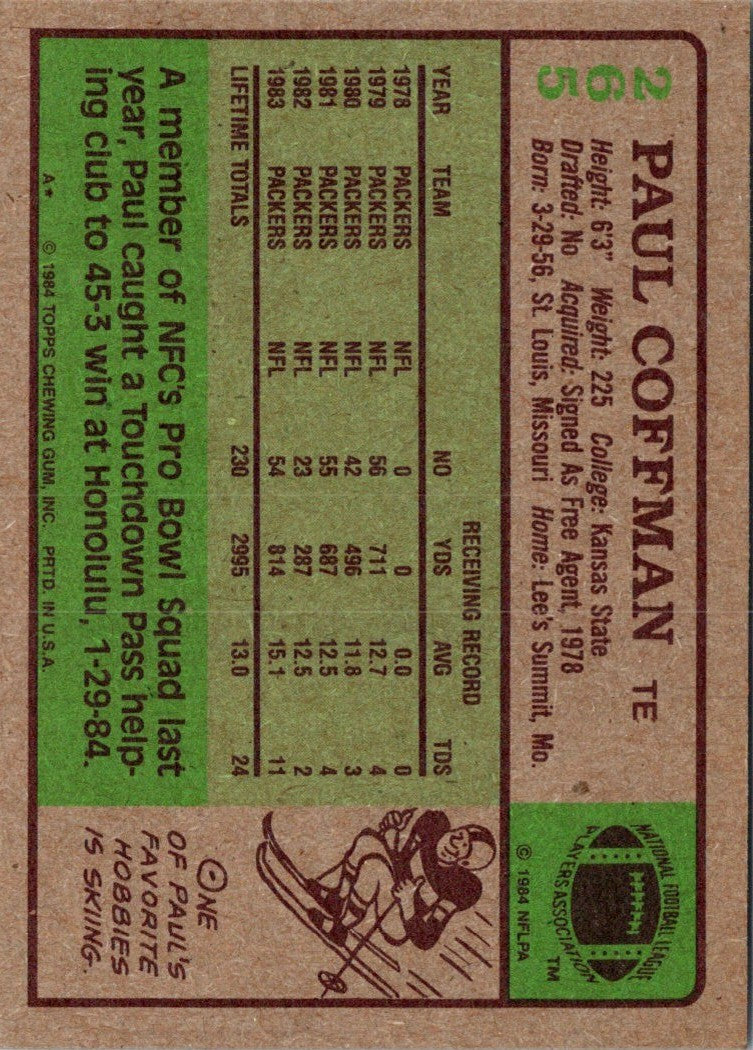 1985 Green Bay Packers Police Paul Coffman