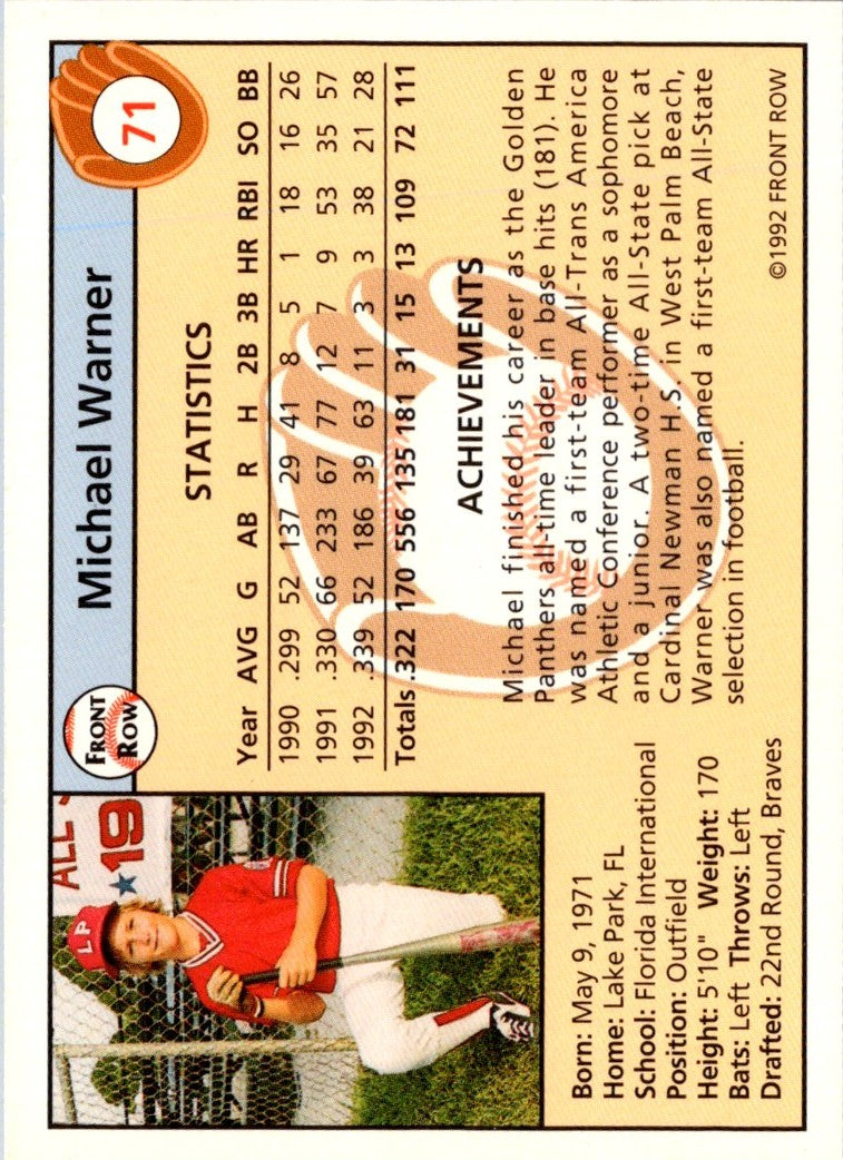 1992 Front Row Draft Picks Mike Warner