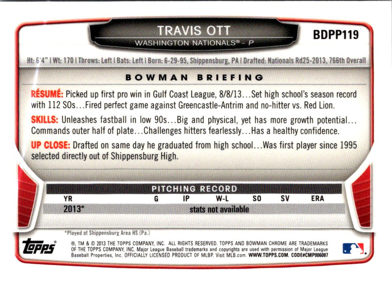 2013 Bowman Chrome Travis Ott