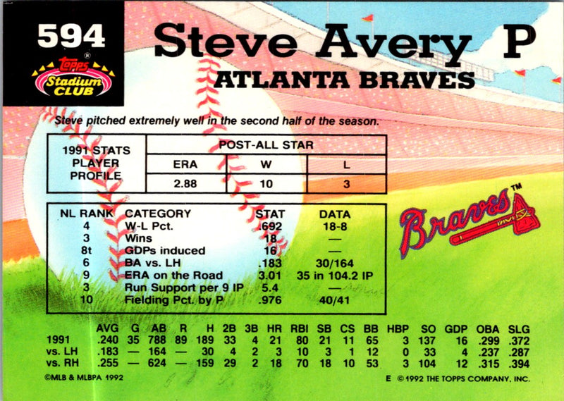 1992 Stadium Club Steve Avery