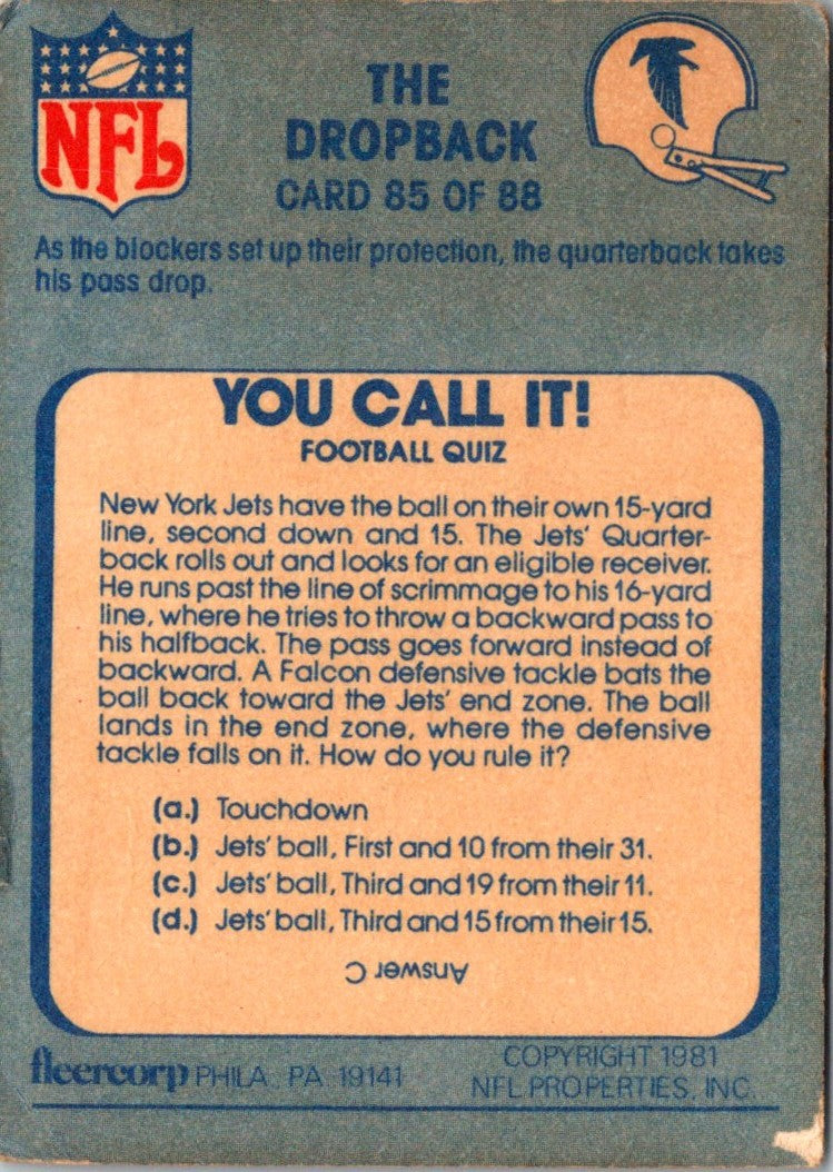 1981 Fleer Team Action The Dropback