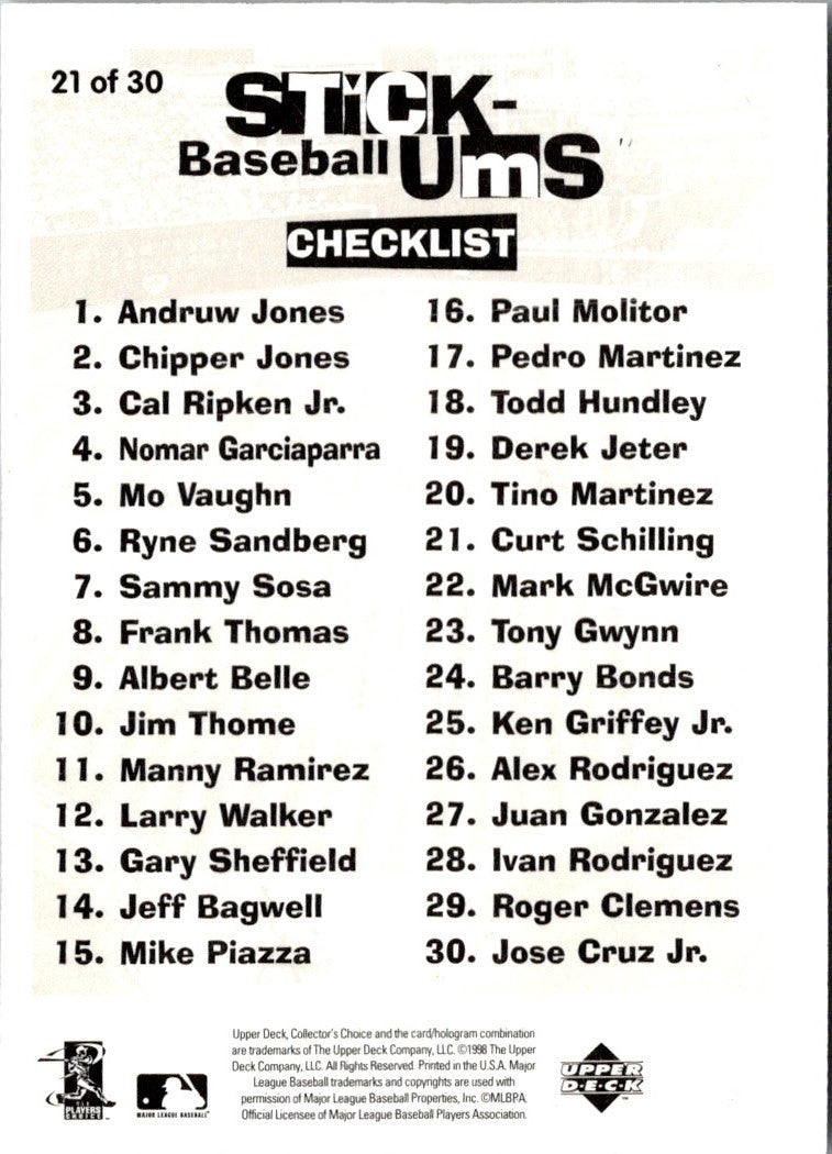 1998 Collector's Choice Stickums Curt Schilling