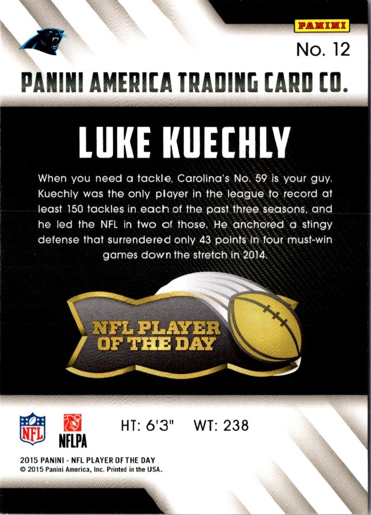 2015 Panini Player of the Day Luke Kuechly