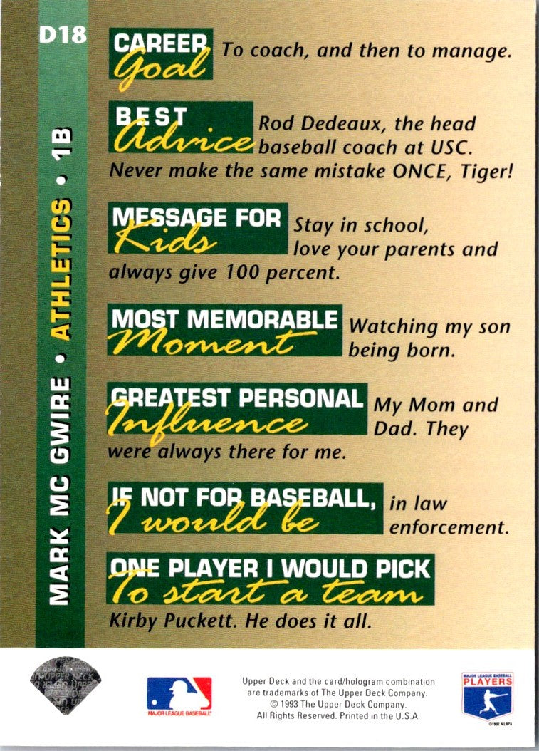 1993 Upper Deck On Mark McGwire