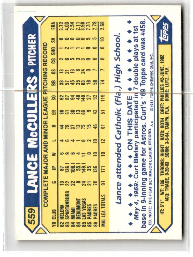 1987 Topps Tiffany Lance McCullers