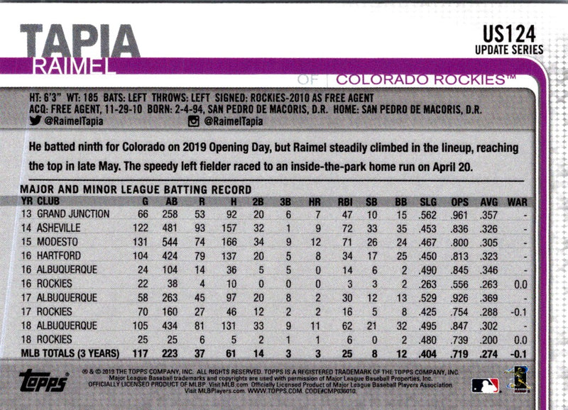 2019 Topps Update Raimel Tapia