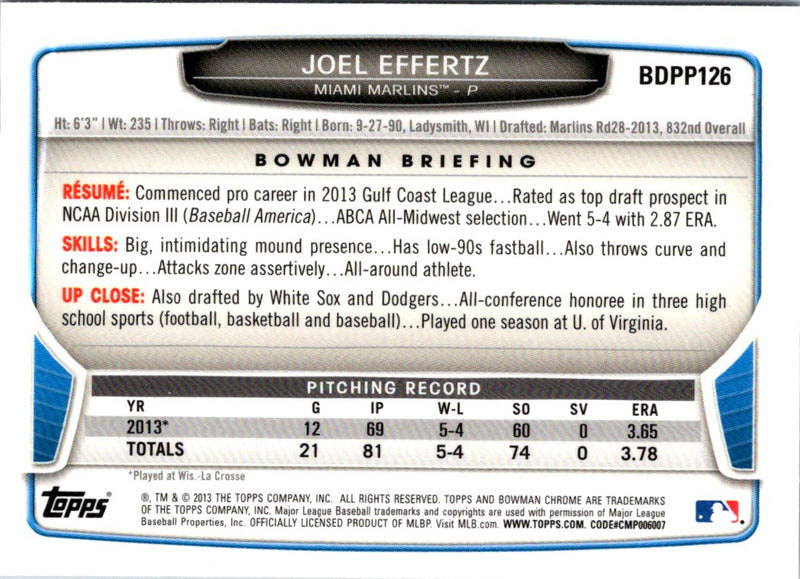 2013 Bowman Draft Picks & Prospects Joel Effertz