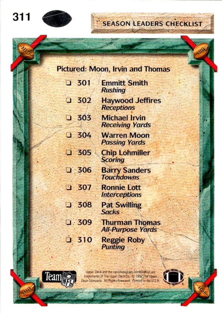 1992 Upper Deck Season Leaders Checklist