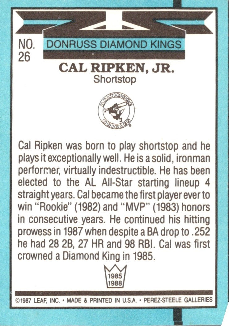 1988 Donruss Diamond Kings Cal Ripken Jr.