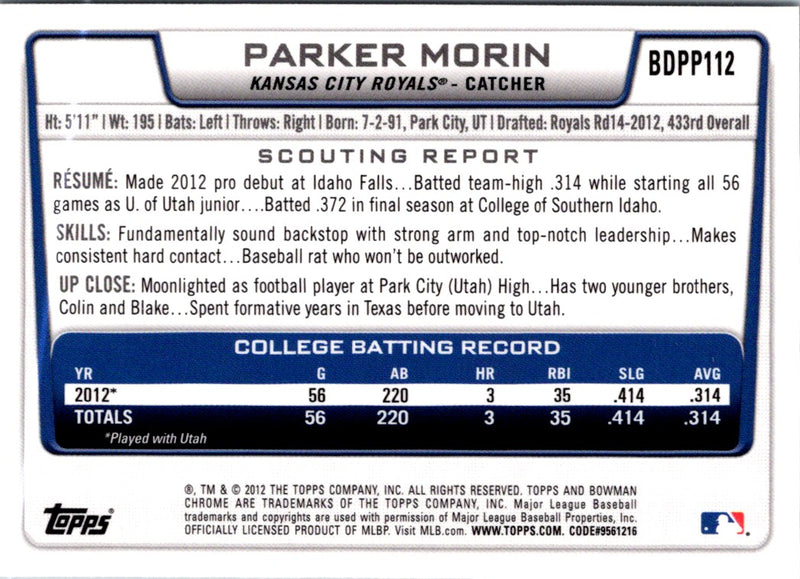 2012 Bowman Draft Picks & Prospects Parker Morin