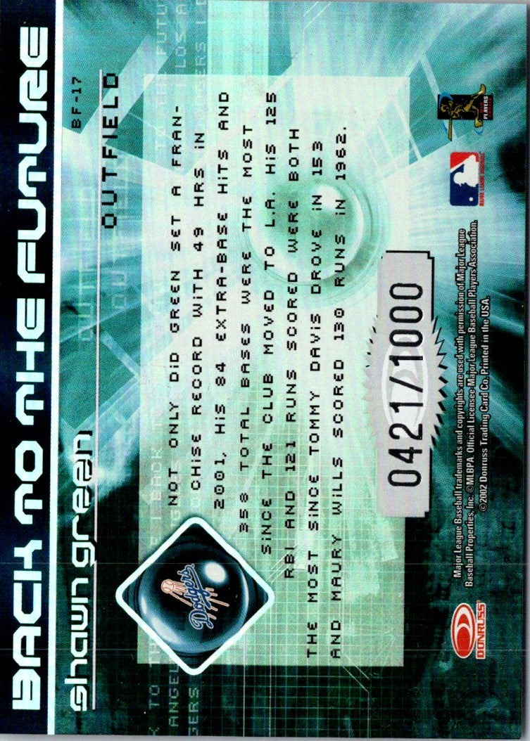 2002 Donruss Elite Back to the Future Shawn Green