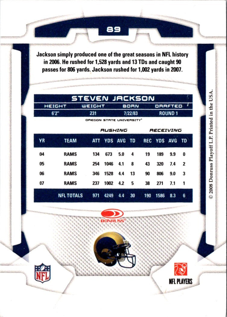 2008 Leaf Rookies & Stars Steven Jackson