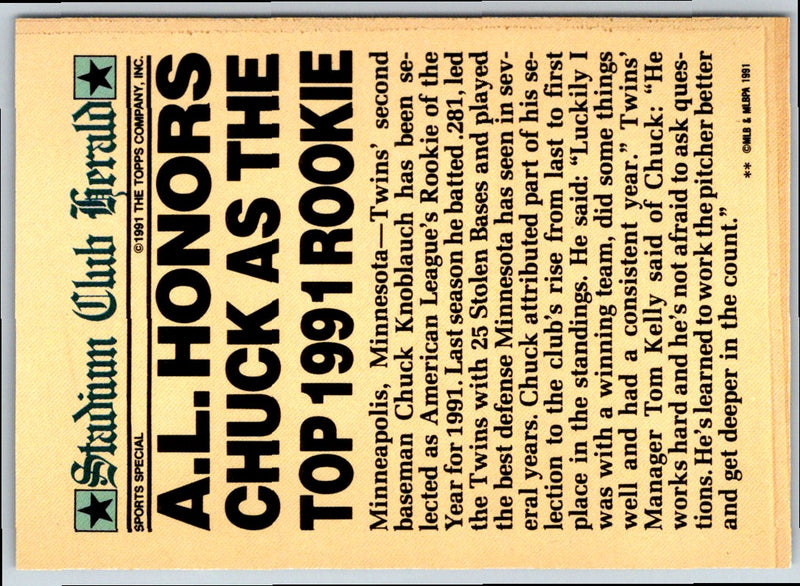 1991 Stadium Club Chuck Knoblauch