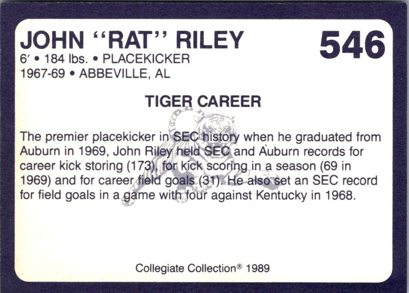 1989 Collegiate Collection Auburn Coke 580 John Rat Riley