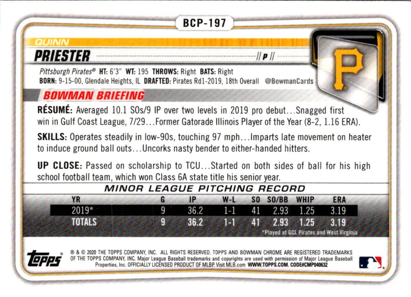 2020 Bowman Chrome Prospects Quinn Priester