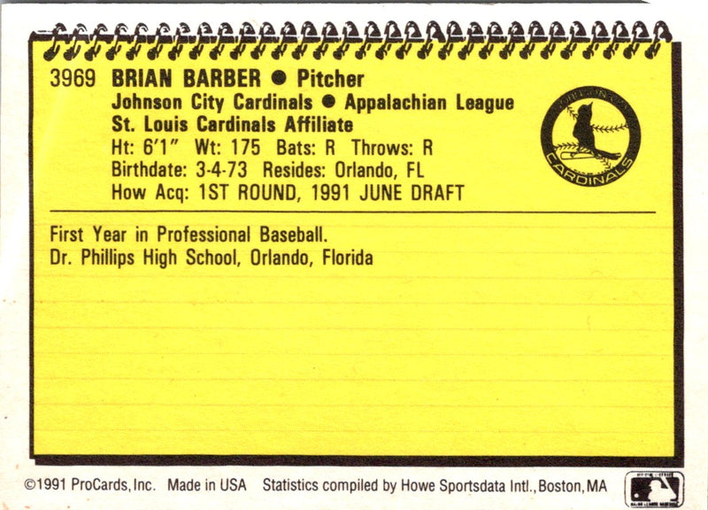 1991 ProCards Brian Barber