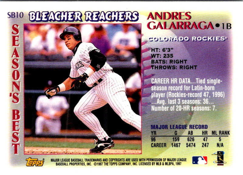1997 Score Colorado Rockies Andres Galarraga