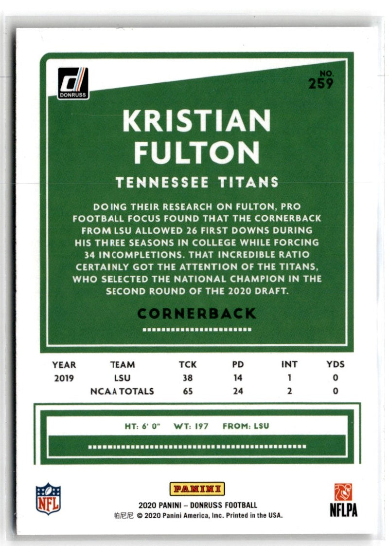 2020 Donruss Press Proofs Blue Kristian Fulton