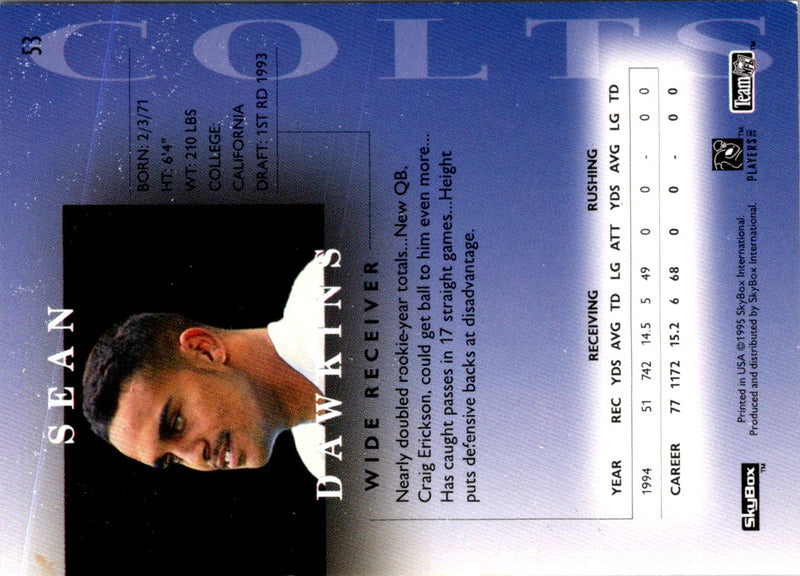 1995 SkyBox Premium Sean Dawkins