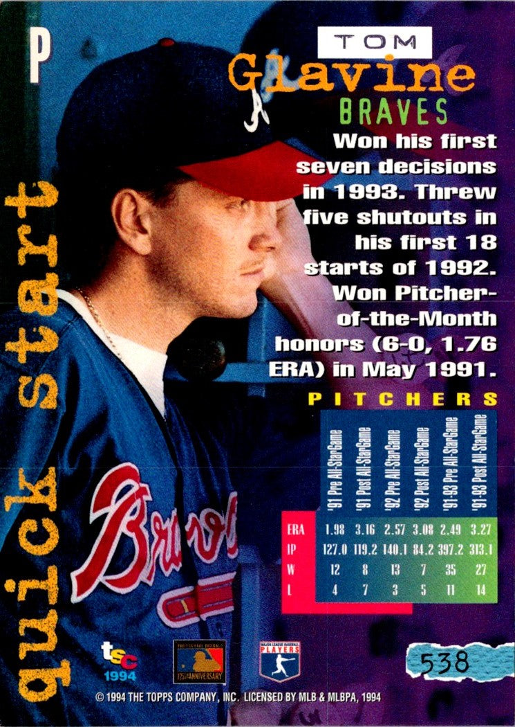 1994 Stadium Club First Day Issue Tom Glavine