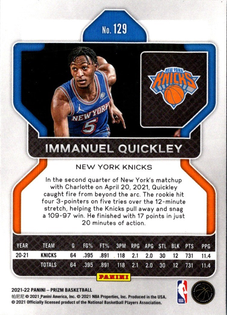 2021 Panini Prizm Blue Immanuel Quickley