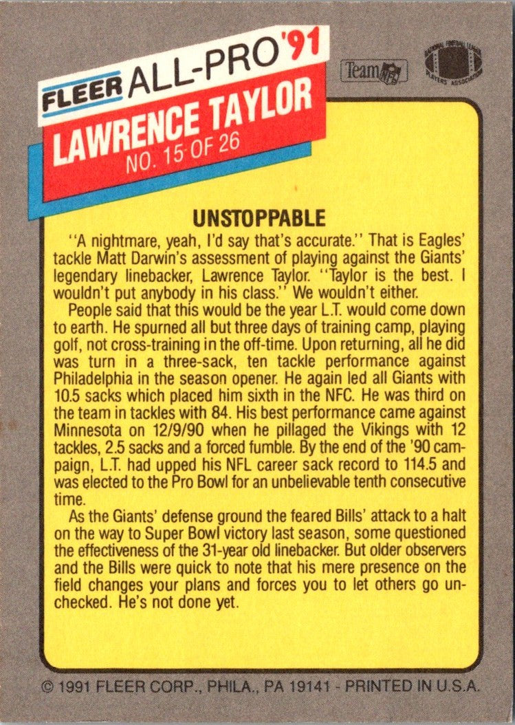 1991 Fleer All-Pro Lawrence Taylor