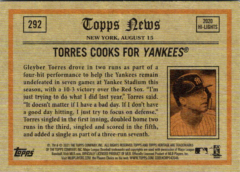 2021 Topps Heritage Red Gleyber Torres